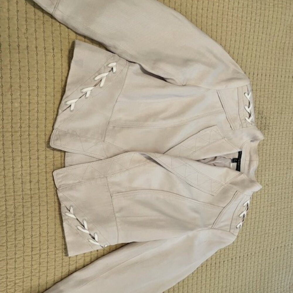 Tan short jacket - linen blend - M